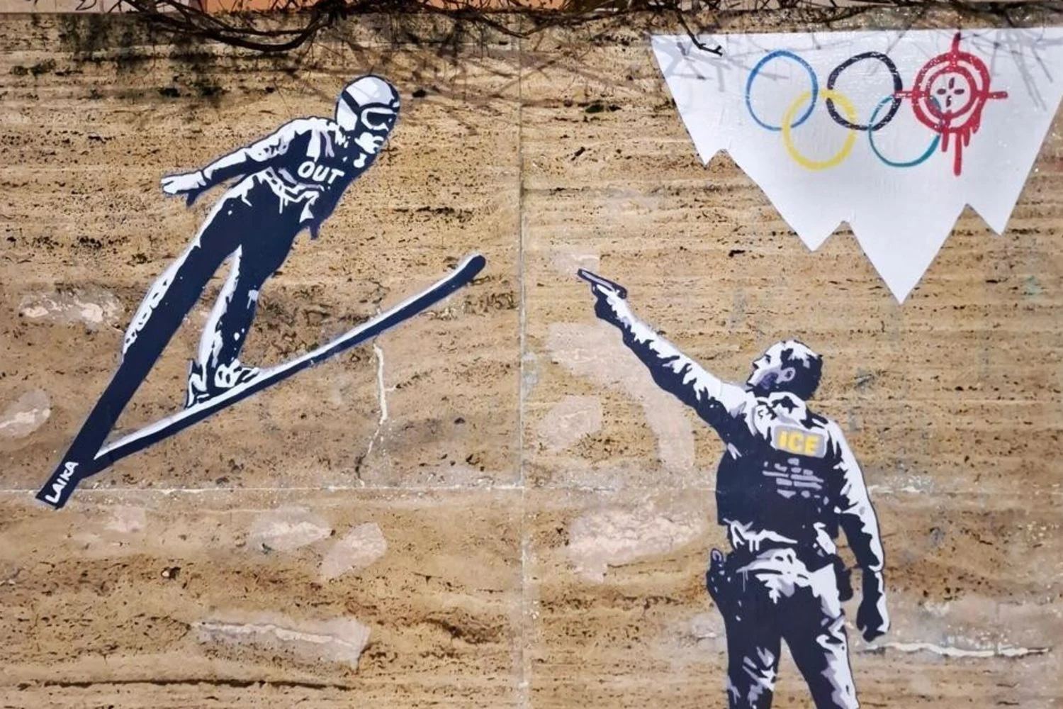 Laika afixa 'Ice Out' diante do CONI e acusa presença da ICE nos Jogos Milano-Cortina 2026