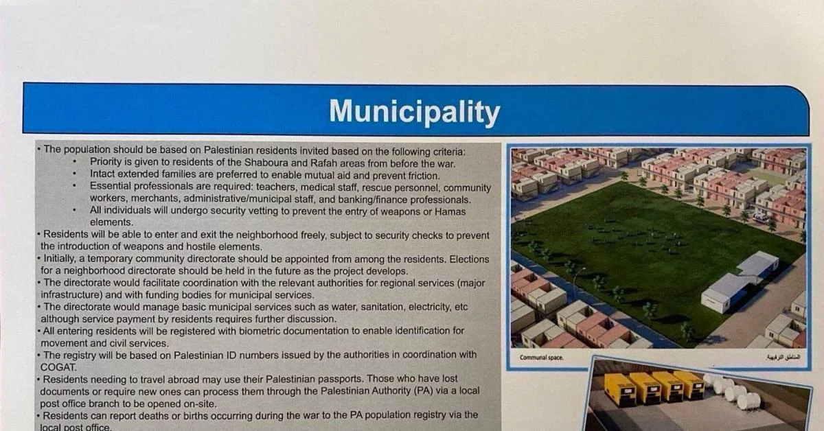 Documento revela plano da CMCC para 'Gaza First Planned Community' sob controle do IDF e vigilância biométrica